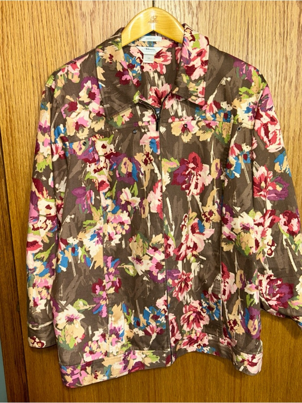 Christopher Banks Jacket Woman’s Size 3X Brown Pink Floral Zip Up Boho Romantic